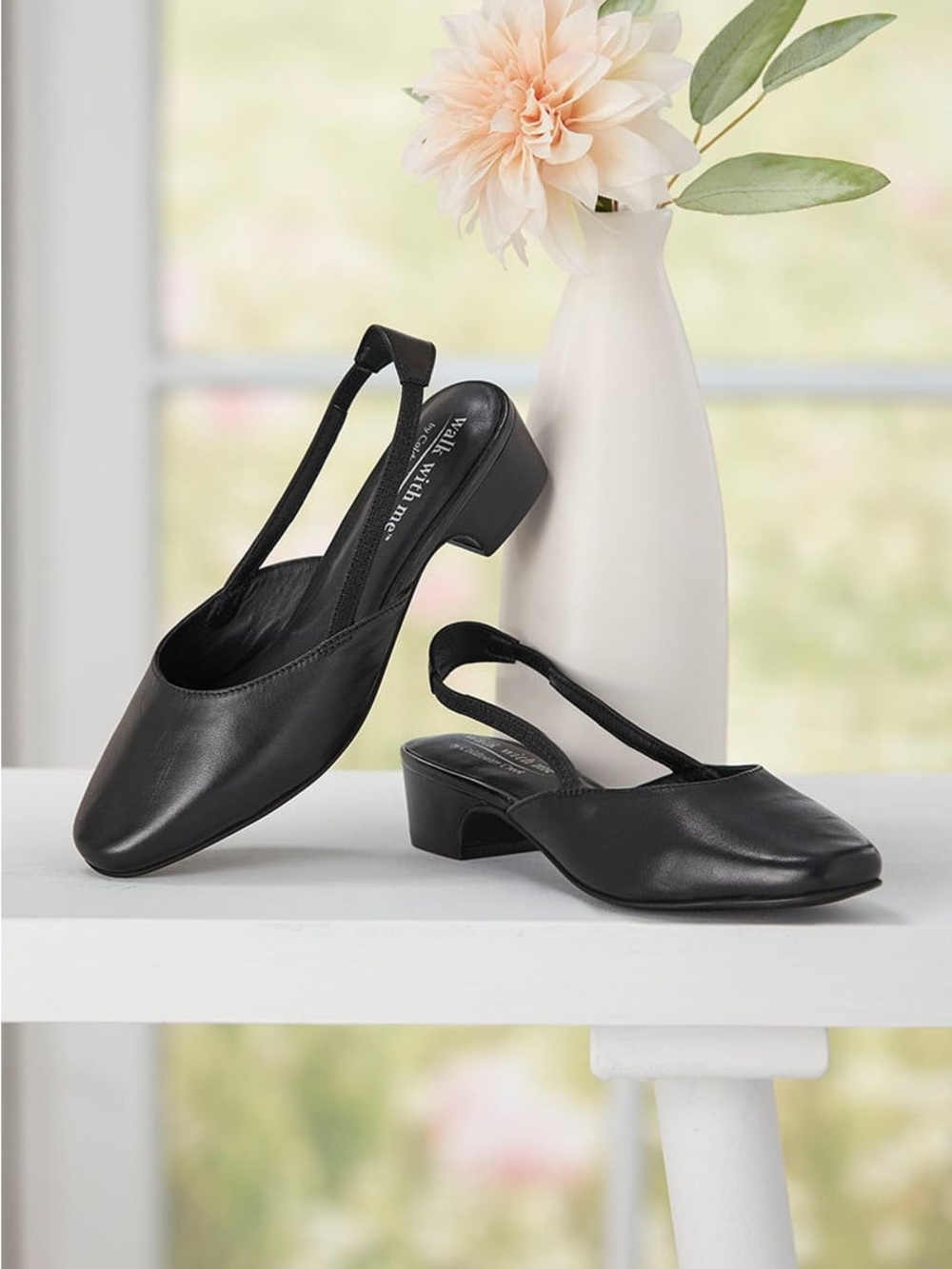 Coldwater Creek Black Slingback Low 1” Heel Pumps Size 9.5 W like new